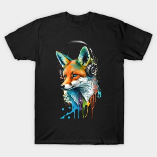 Fox Painting with Headphones T-Shirt